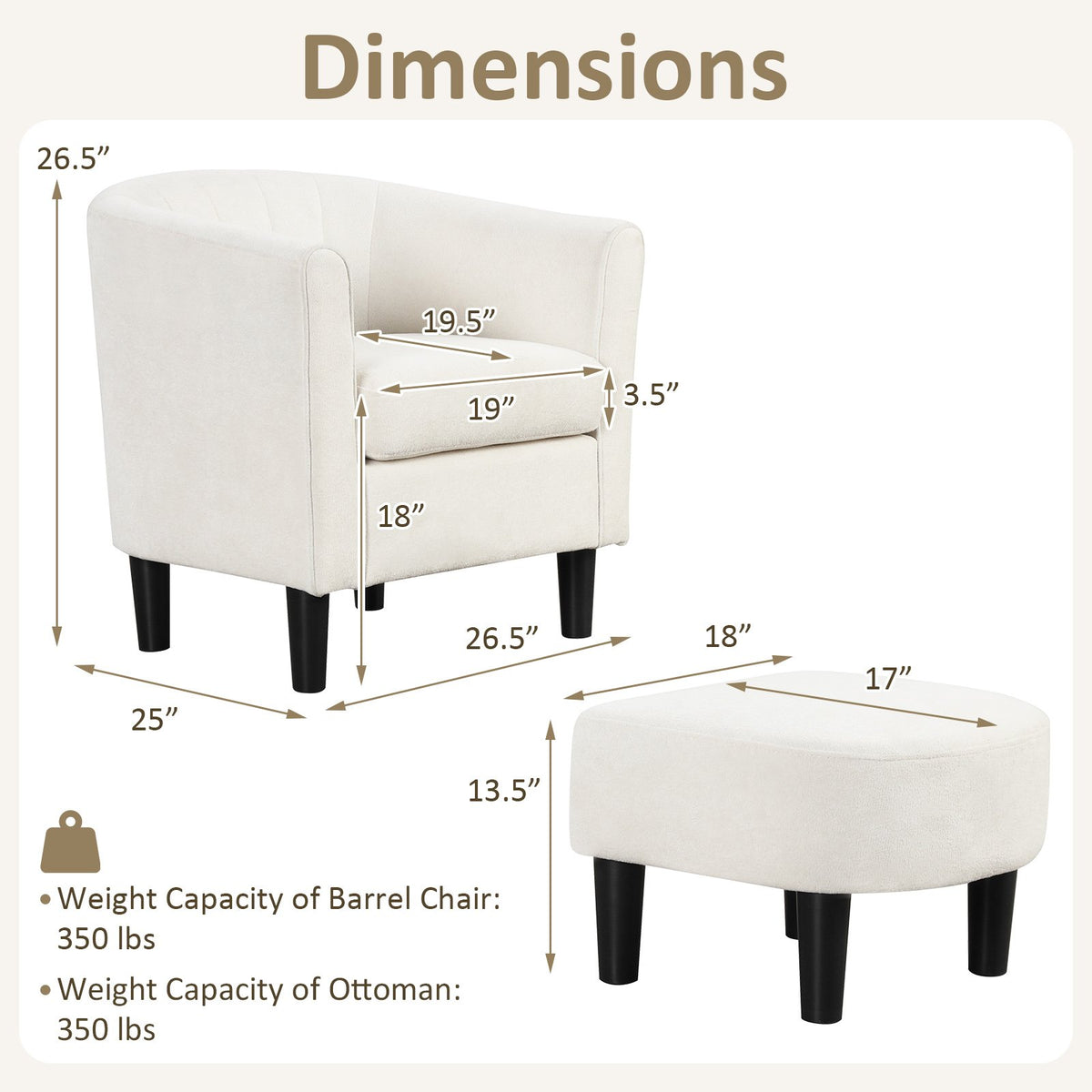 Upholstered Teddy Velvet Club Barrel Chair with Ottoman with Footrest-Beige view 4
