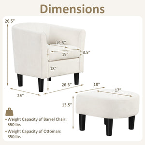 Upholstered Teddy Velvet Club Barrel Chair with Ottoman with Footrest-Beige view 4