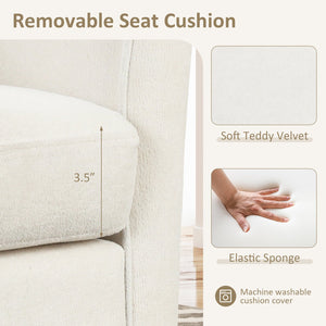 Upholstered Teddy Velvet Club Barrel Chair with Ottoman with Footrest-Beige view 6