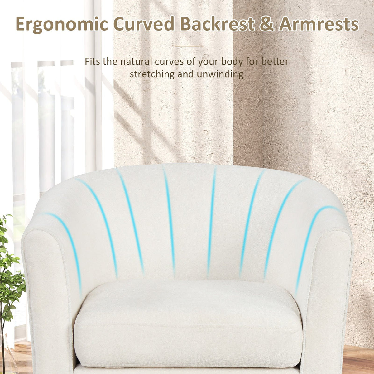 Upholstered Teddy Velvet Club Barrel Chair with Ottoman with Footrest-Beige view 7