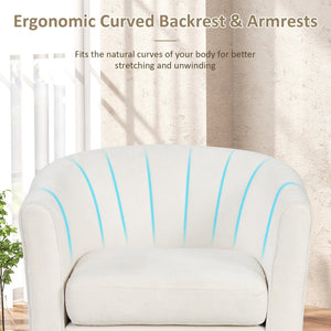 Upholstered Teddy Velvet Club Barrel Chair with Ottoman with Footrest-Beige view 7