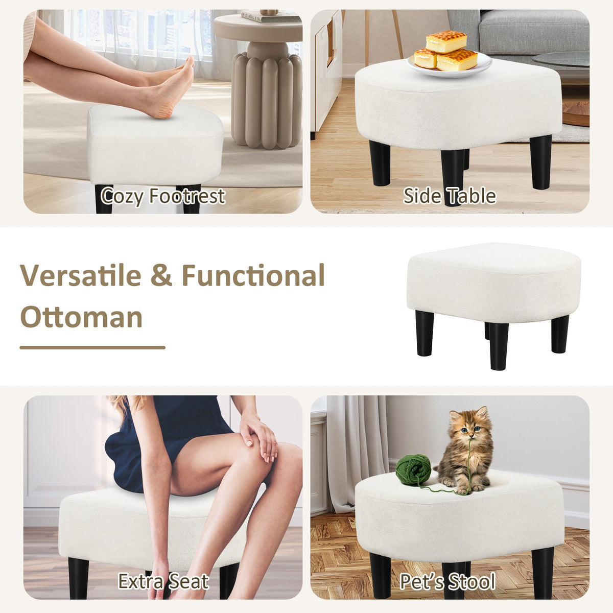 Upholstered Teddy Velvet Club Barrel Chair with Ottoman with Footrest-Beige view 8