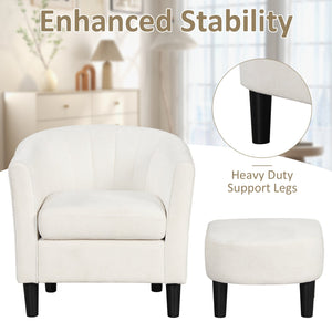 Upholstered Teddy Velvet Club Barrel Chair with Ottoman with Footrest-Beige view 9