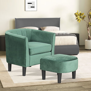 Upholstered Teddy Velvet Club Barrel Chair with Ottoman with Footrest-Green view 2