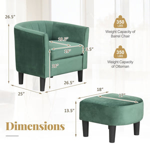 Upholstered Teddy Velvet Club Barrel Chair with Ottoman with Footrest-Green view 4