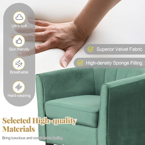 Upholstered Teddy Velvet Club Barrel Chair with Ottoman with Footrest-Green view 6