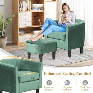 Upholstered Teddy Velvet Club Barrel Chair with Ottoman with Footrest-Green view 7