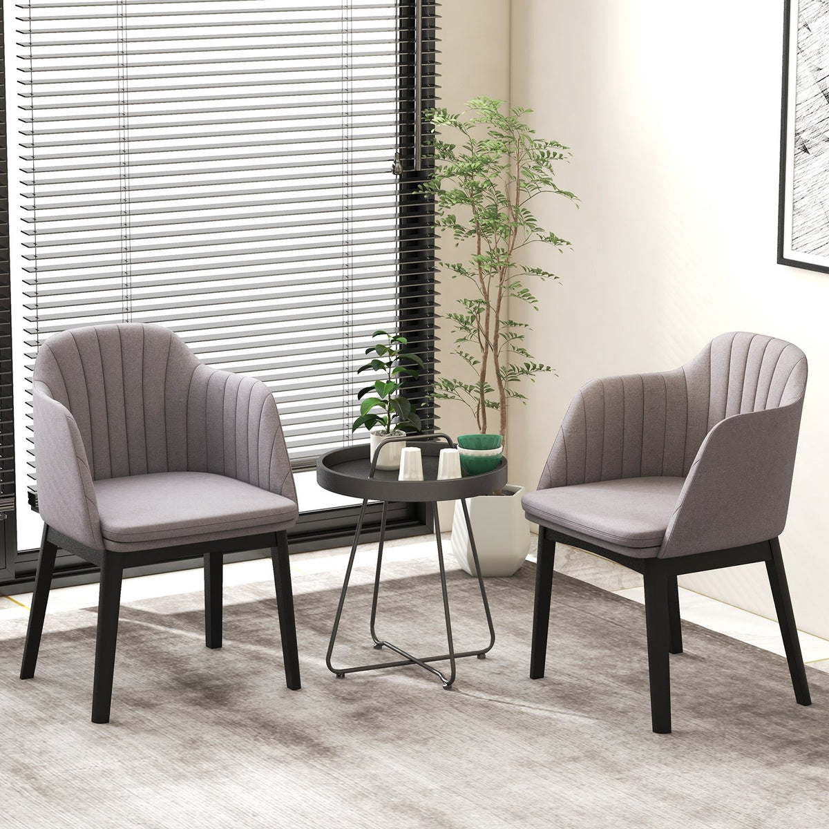 Upholstered Velvet Accent Modern Dining Chairs Set of 2 with Curved Backrests-Grey view 2