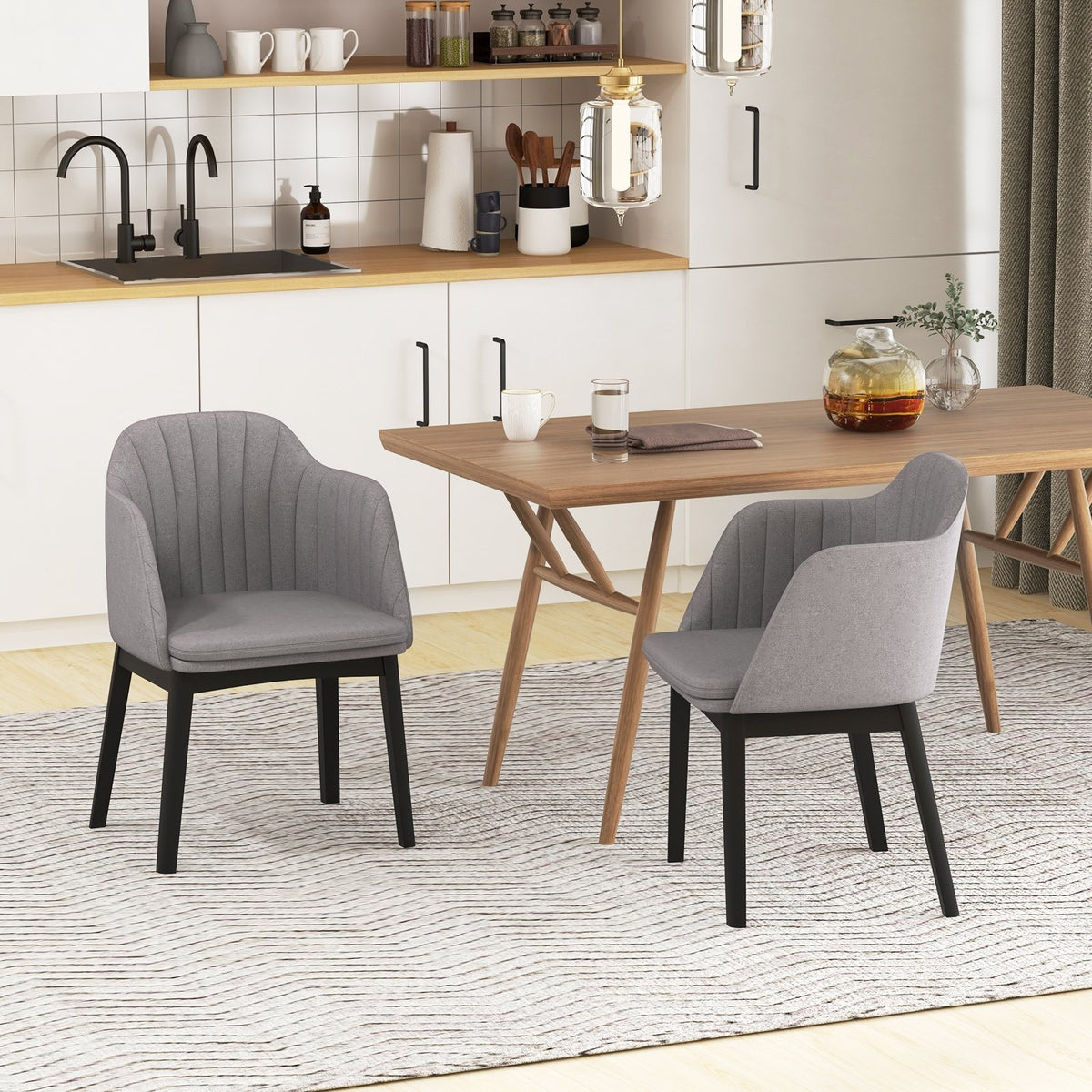 Upholstered Velvet Accent Modern Dining Chairs Set of 2 with Curved Backrests-Grey view 3