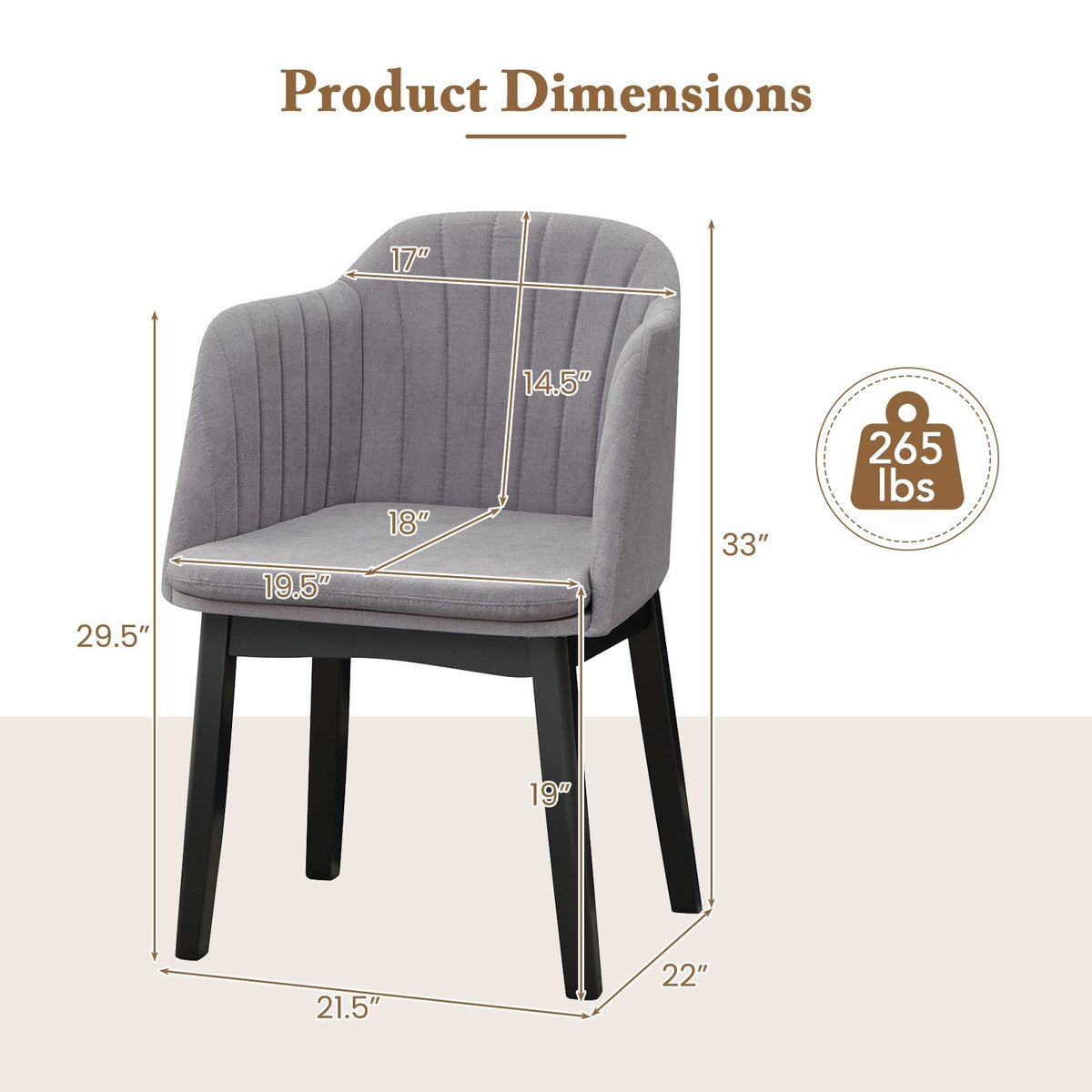 Upholstered Velvet Accent Modern Dining Chairs Set of 2 with Curved Backrests-Grey view 5