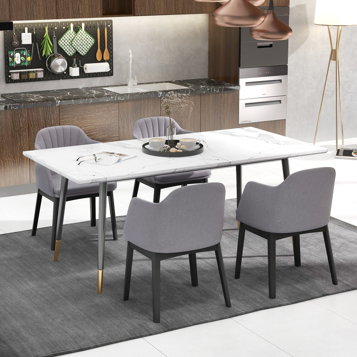 Upholstered Velvet Accent Modern Dining Chairs Set of 2 with Curved Backrests-Grey view 6