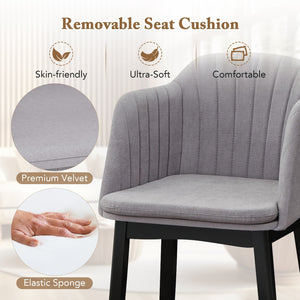 Upholstered Velvet Accent Modern Dining Chairs Set of 2 with Curved Backrests-Grey view 7