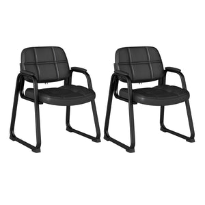 Set of 2 Waiting Room Chair Home Office PU Leather Guest Chairs-Black view 3
