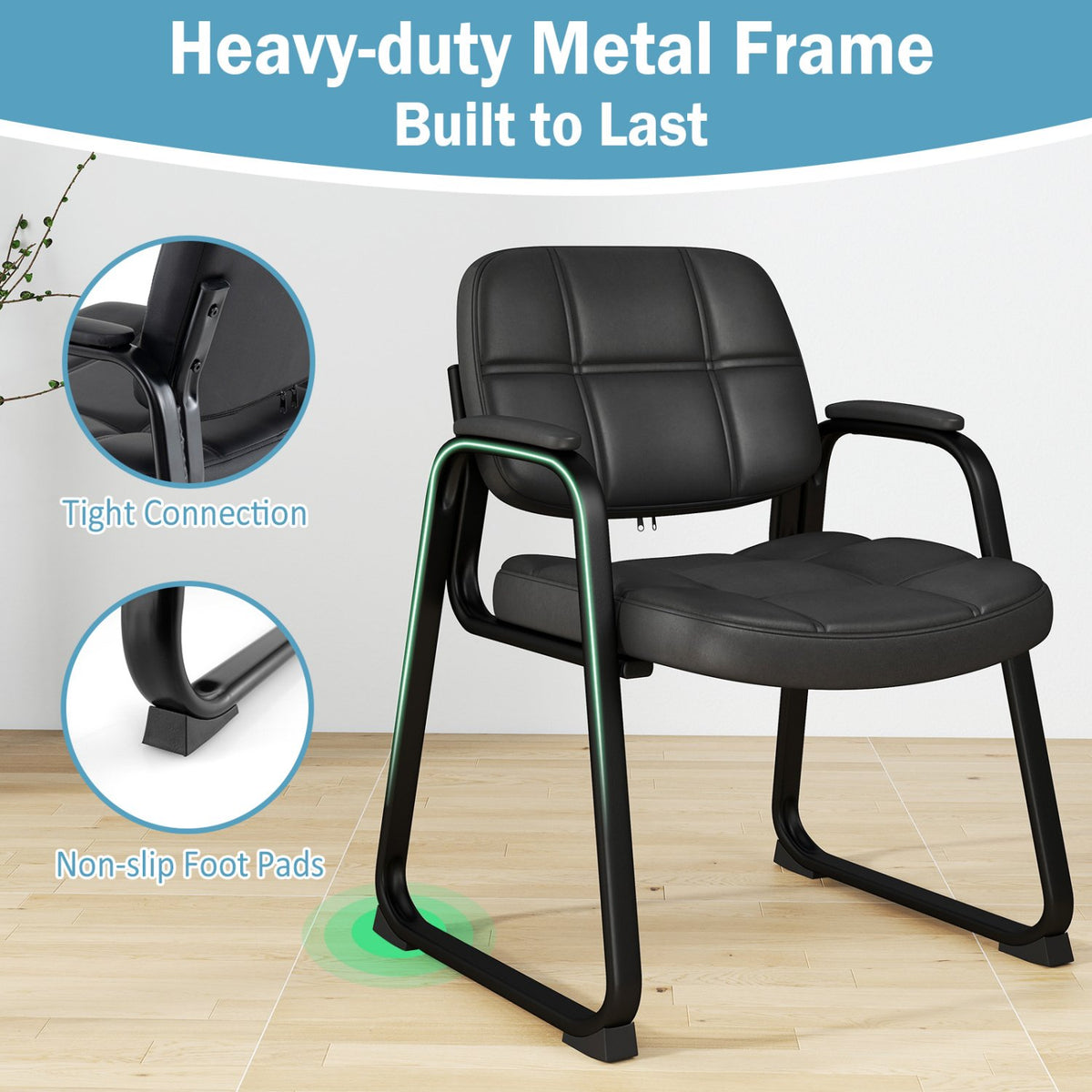 Set of 2 Waiting Room Chair Home Office PU Leather Guest Chairs-Black view 8