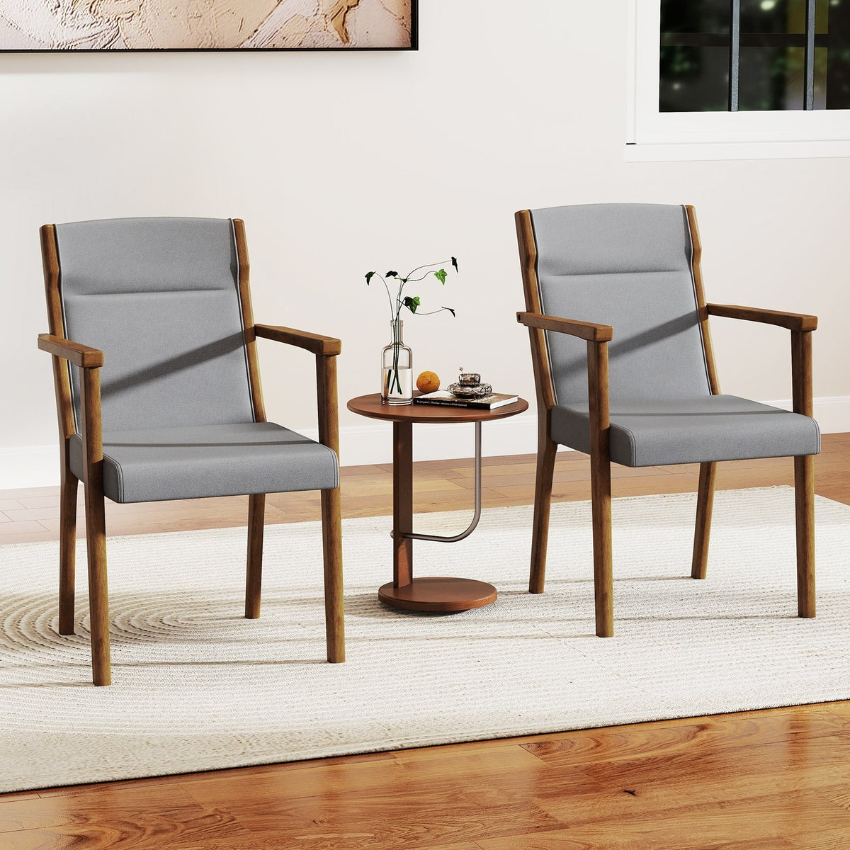 Upholstered Wooden Accent Chairs Set of 2 with High Back and Soft Cushion-Gray view 3