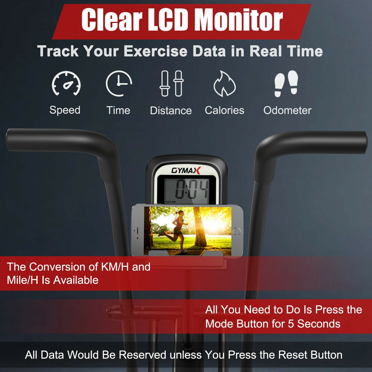 Upright Air Bike Fan Exercise Bike with Display Unlimite Resistance and Adjustable Seat-Black view 5