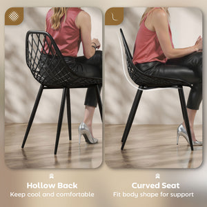 Modern Dining Chairs Set of 4, Plastic Kitchen Chairs with Hollow Backrest and Metal Legs for Living Dining Room, Black