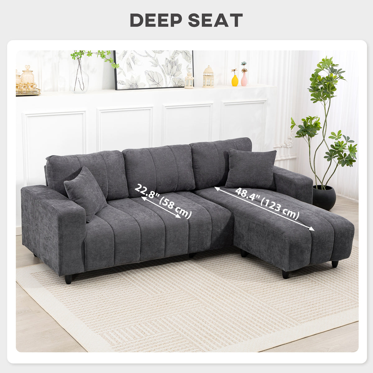 Sectional Couch with Integrated Seat, 3 Seater L-Shaped Sofa with Changeable Chaise, Spring Cushion – view 14