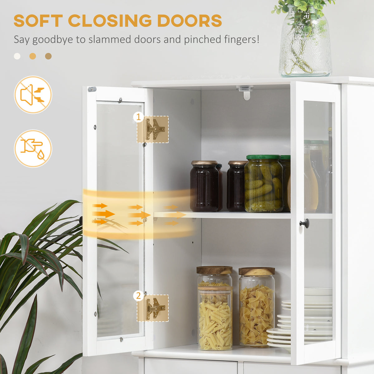 61" Kitchen Pantry Cabinet, Freestanding Farmhouse Buffet Storage Cabinet with Soft Close Glass Doors and – view 11