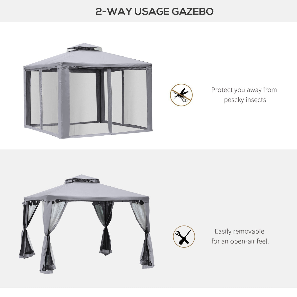 10' x 10' Patio Gazebo Pavilion, 2-Tier Roof Canopy Outdoor Event Party Tent with Steel Frame for Garden – view 17