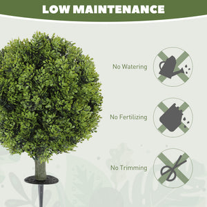 Artificial Boxwood Topiary Trees Set of 2 with Ground Stake, UV Resistant Fake Plants for Indoor Outdoor, Green