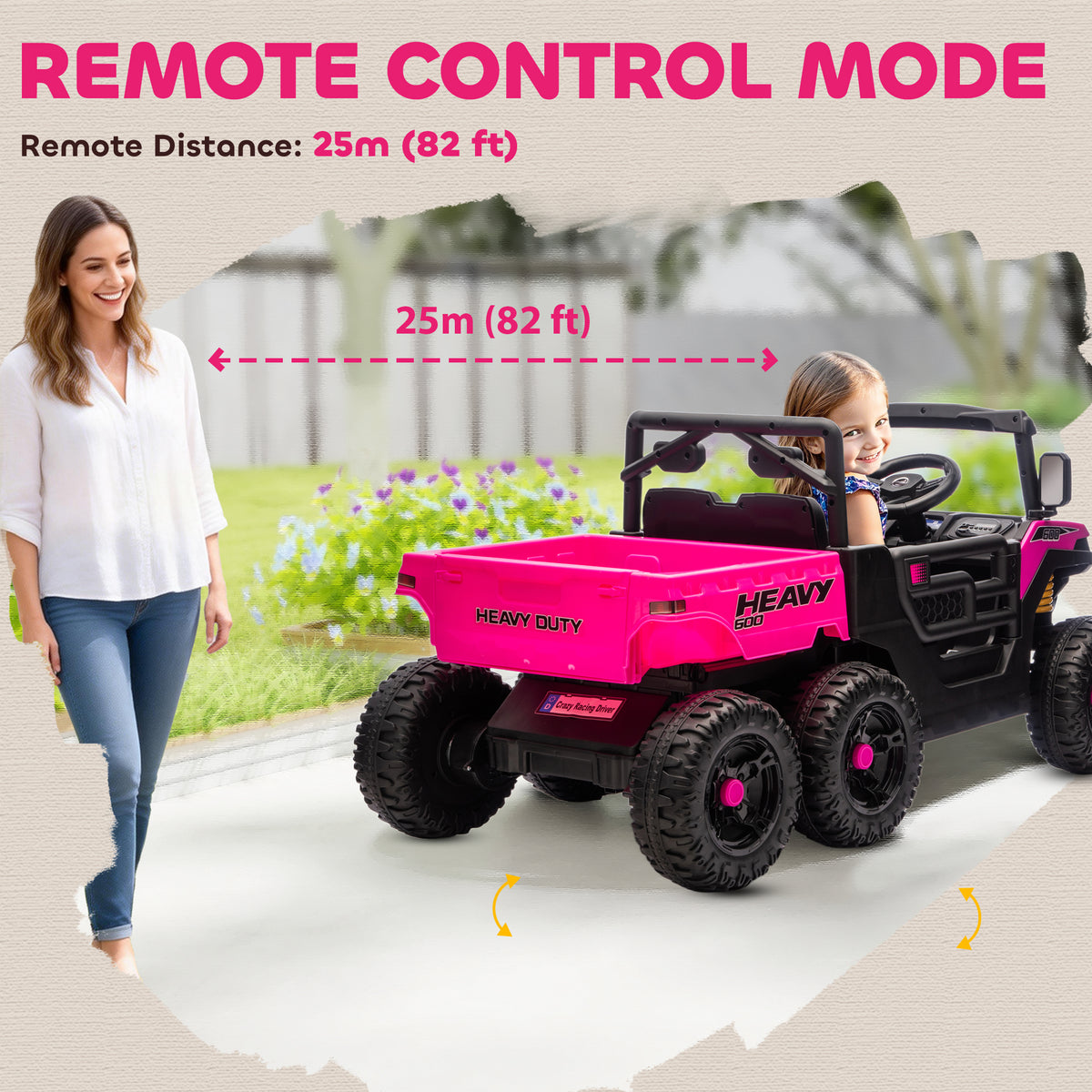 Qaba 24V 4WD Kids Ride On Truck with 6 Wheels Electric Ride On Car with Remote, Dump Bed for 3-8 Years