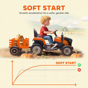 Qaba 12V Kids Ride On Tractor with Trailor, Remote Control, Music, Lights, Shifter, for Kids Ages 3-8 Years