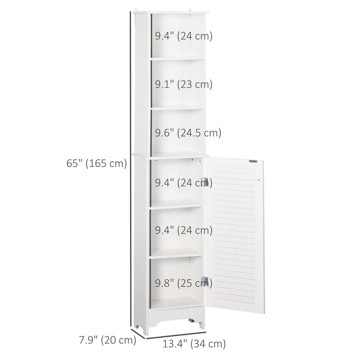 Tall Bathroom Storage Cabinet, Freestanding Linen Tower with 3-Tier Open Adjustable Shelf, White – view 2