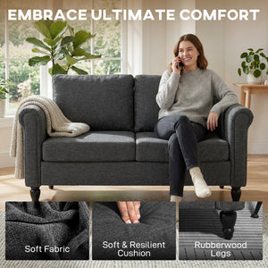 Vintage Loveseat, Upholstered Love Seat Furniture, Chenille-feel Fabric 2 Seater Sofa Couch with Rolled – view 3