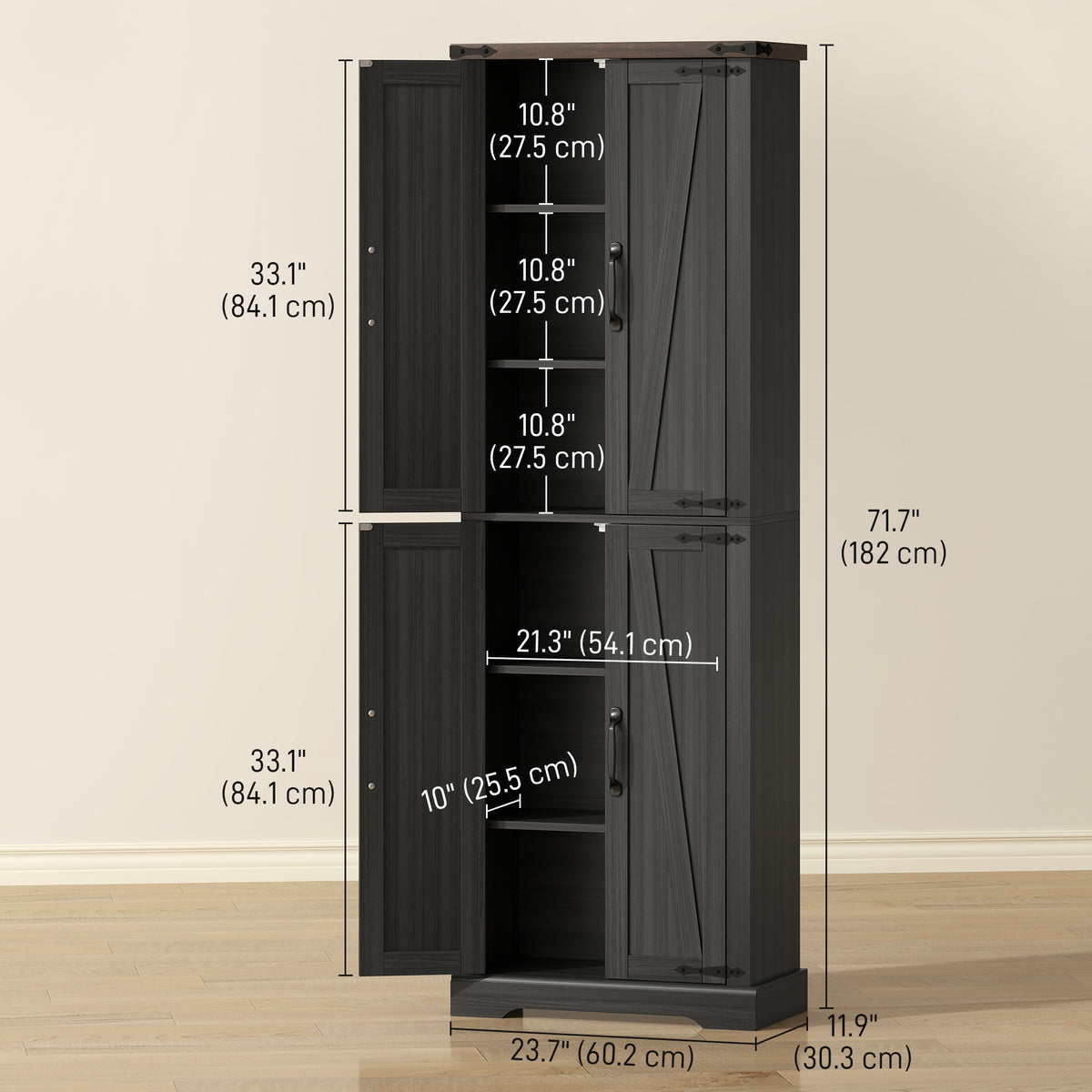 72" Pantry Cabinet, Farmhouse Freestanding Kitchen Storage Cabinet with Adjustable Shelves for Dining Room – view 2