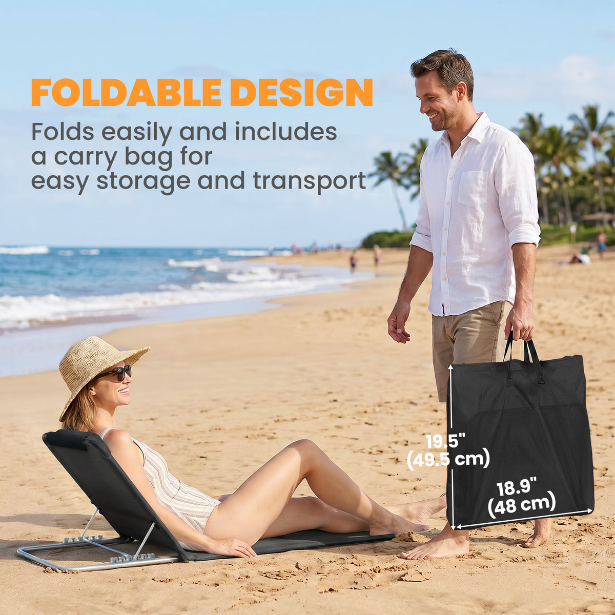 2 Pieces Beach Lounge Chair, Outdoor Folding Chaise Lounge Set w/ Pillow for Sunbath, Snap, Beige – view 13