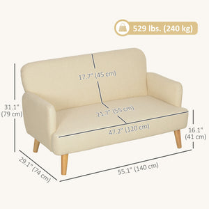 Velvet Feel Fabric 2 Seater Sofa, Small Sofa Loveseat with 8.3" Thick Padding and Wood Legs, Black – view 9