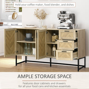 Buffet Cabinet, Coffee Bar Cabinet with Drawers and Adjustable Shelves, Oak