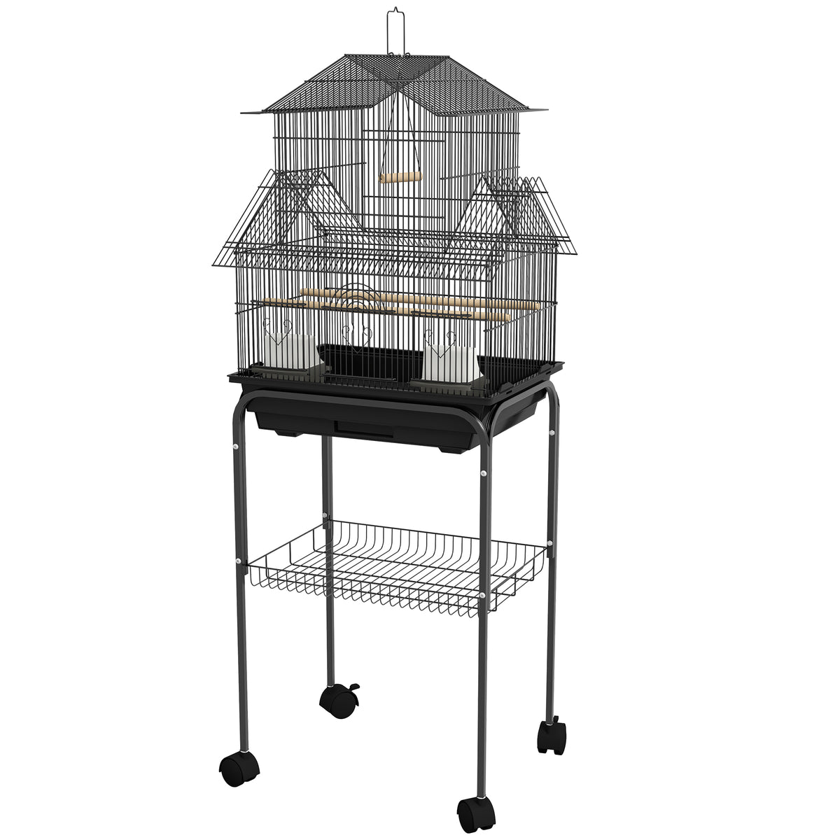 25" Bird Cage with Perch, Swing, Food Container, Slide-out Tray, Handle, Parrot Cage for Finches, Canaries, Budgies