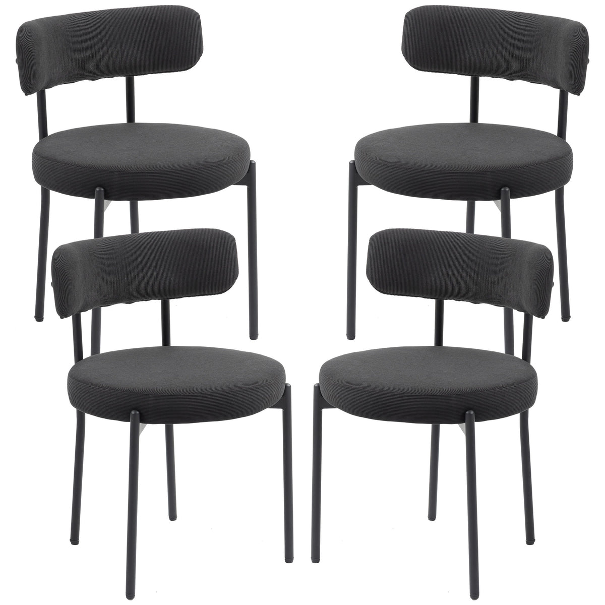 4 Pieces Kitchen Chairs, Modern Dining Chairs w/ Corduroy Upholstery and Steel Legs for Living Room, Black