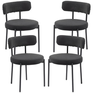 4 Pieces Kitchen Chairs, Modern Dining Chairs w/ Corduroy Upholstery and Steel Legs for Living Room, Black