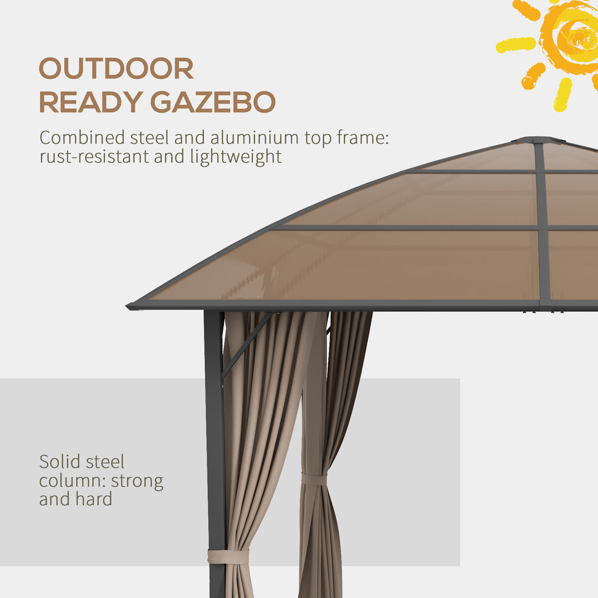 10' x 10' Outdoor Hardtop Gazebo Canopy with UV60+ Polycarbonate Roof, Steel Frame, Central Hook, Curtains – view 4
