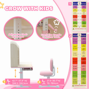 Qaba Kids Desk and Chair Set with Tilting Desktop, Adjustable Height, Drawer and Shelves for Boys Girls Ages 3-12