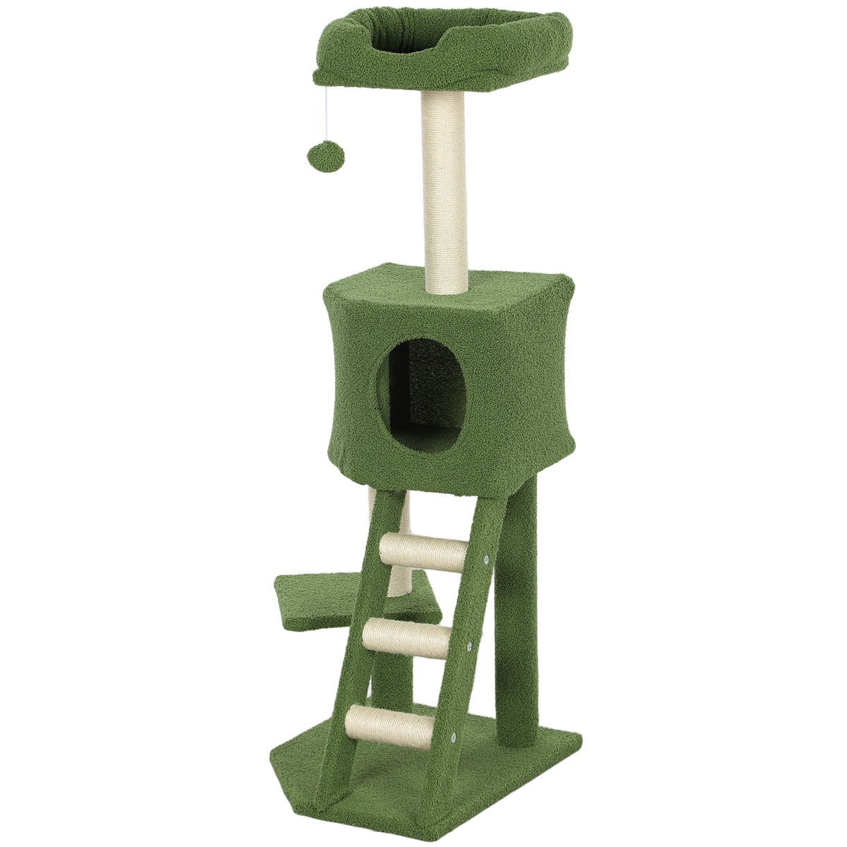 47" Tall Cat Tree Tower with Condo, Ladder, Scratching Posts and Hanging Ball, Light Grey – view 8