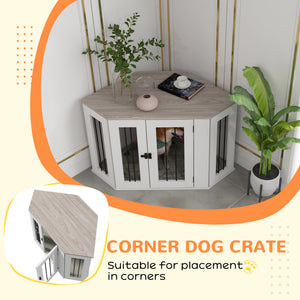 Dog Crate Furniture with Cushion, 41 Inch Corner Design Dog Crate End Table for Medium Dogs, Multi Colour