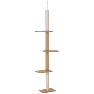 100" Floor To Ceiling Cat Tree w/ 3 Perches Activity Center for Kittens Cat Tower Furniture, Brown