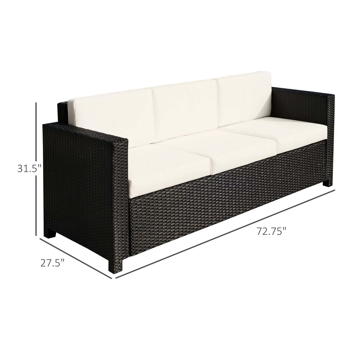 Deluxe 3 Seat Rattan Wicker Sofa Garden Outdoor Patio Furniture with Cushion, Cream White – view 2