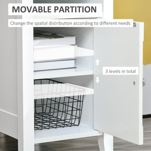 Wooden3-Tier Modern Nightstand with Pullout Shelf, Adjustable Open Shelf, and Door Cabinet, White