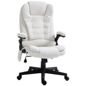 Reclining Massage Office Chair, Executive Office Chair with High Back, Swivel Wheels, White