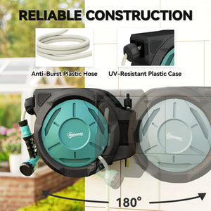 1/2 in x 65ft Wall Mounted Garden Hose Reel, Retractable Water Hose Reel with Auto Rewind, Any Length Lock, Blue