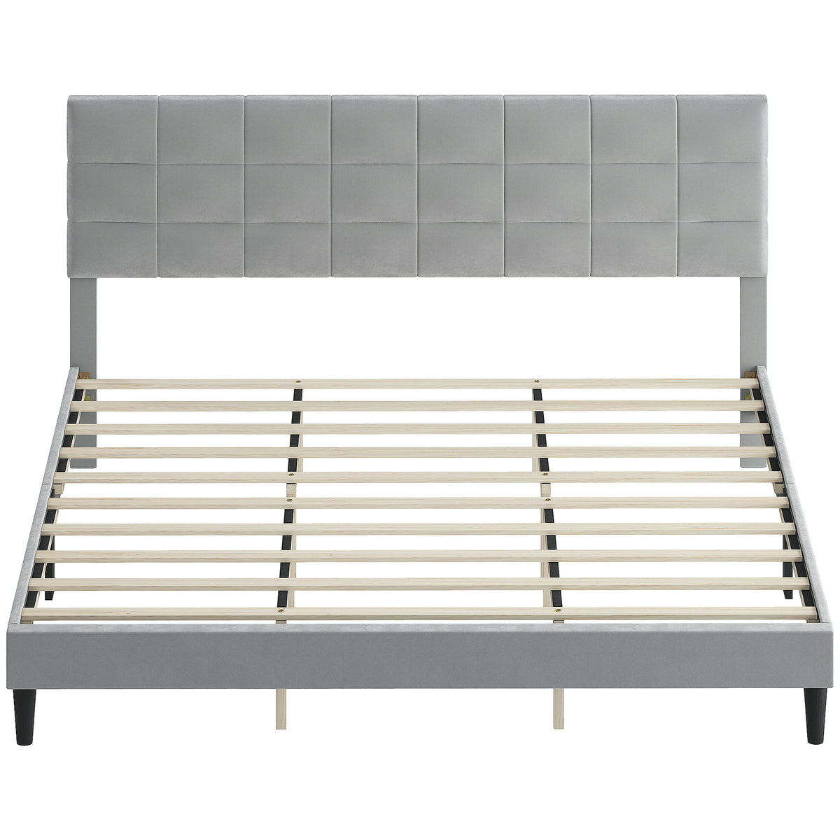 Queen Size Bed Frame with Upholstered Headboard, Modern Platform Bed Frame with Wood Slats, 1100 lbs Capacity, Cream