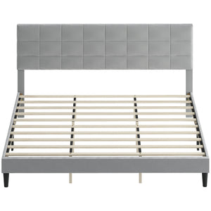 Queen Size Bed Frame with Upholstered Headboard, Modern Platform Bed Frame with Wood Slats, 1100 lbs Capacity, Cream