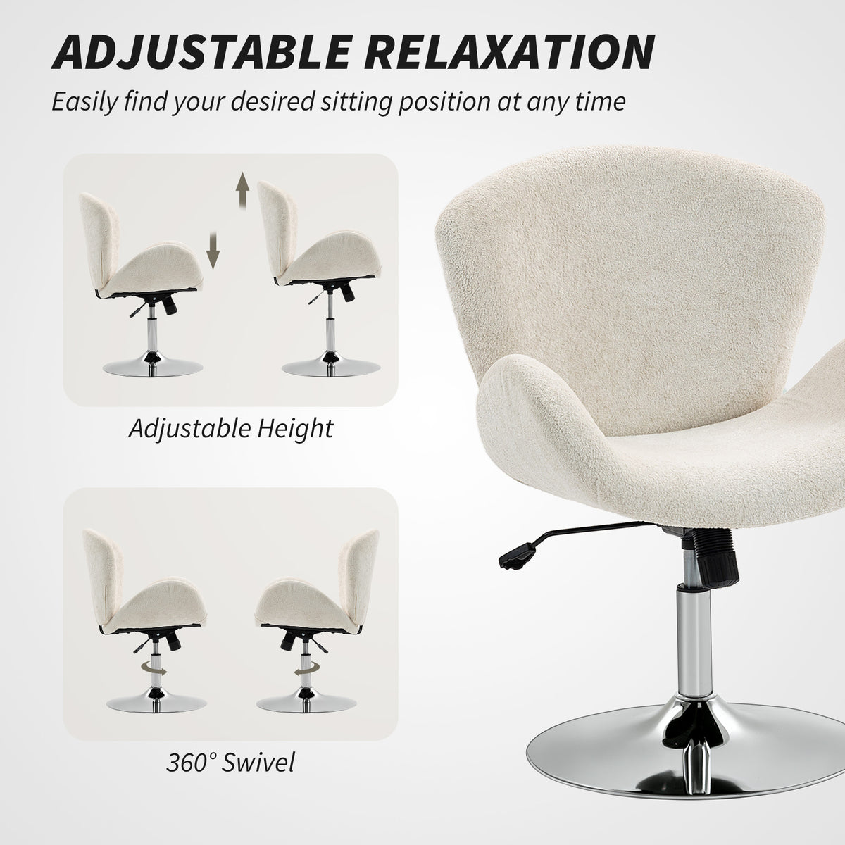 Swivel Office Chair, Velvet Desk Chair with Wide Bucket Seat, Butterfly Back, Tilt Function and Round Base – view 13