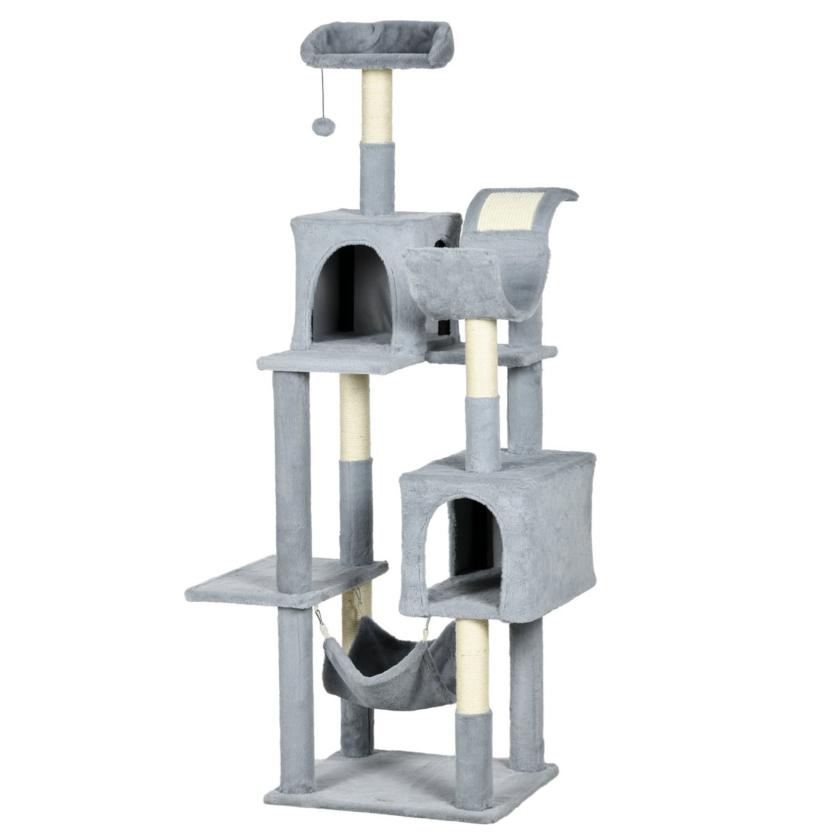 Tall Cat Tree for Indoor Cats, 70" Multi-Level Cat Tower with Hammock, Cat Bed, Cat Condo with Sisal Scratching Posts, Bluish Grey