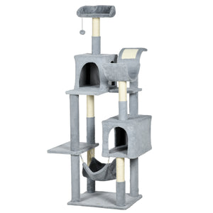 Tall Cat Tree for Indoor Cats, 70" Multi-Level Cat Tower with Hammock, Cat Bed, Cat Condo with Sisal Scratching Posts, Bluish Grey